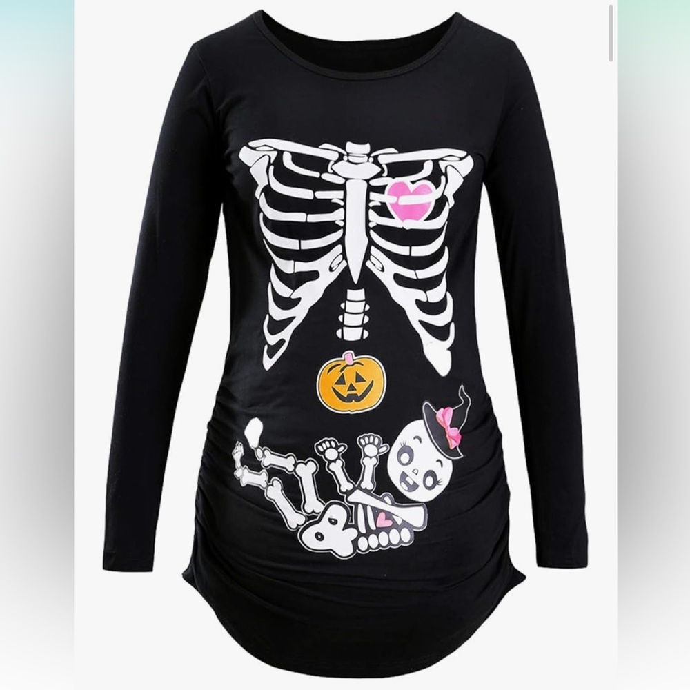 Skeleton Halloween Long Sleeve Maternity Top